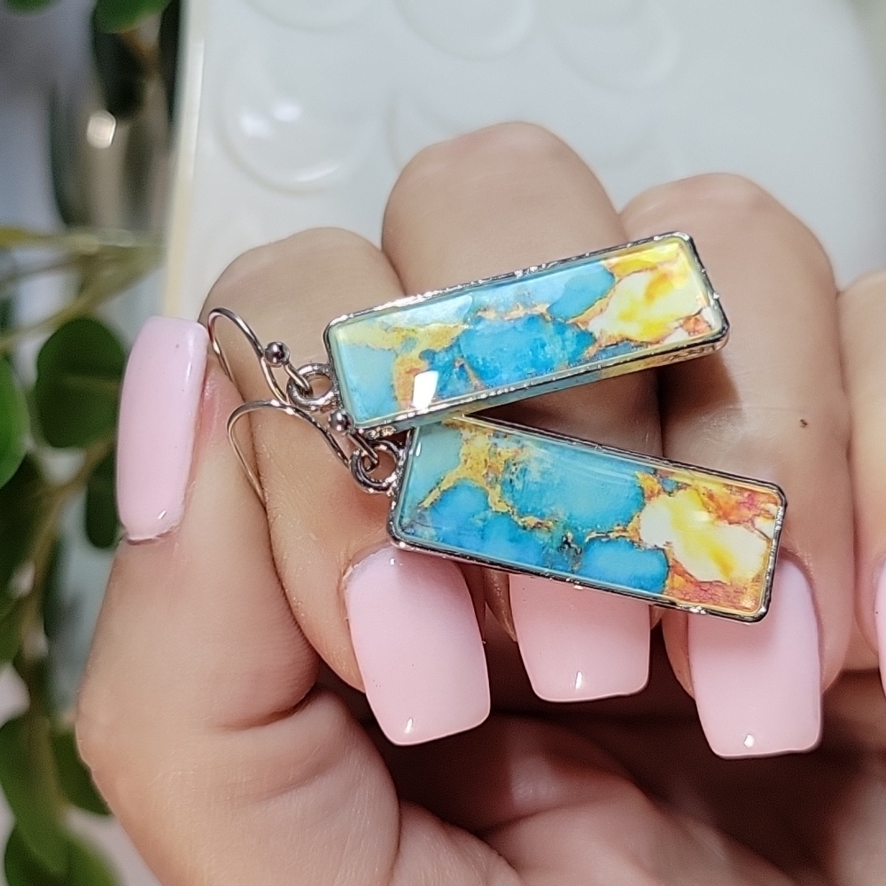 Marbled Watercolor Rectangle Drop Earrings - Picture 4 of 4